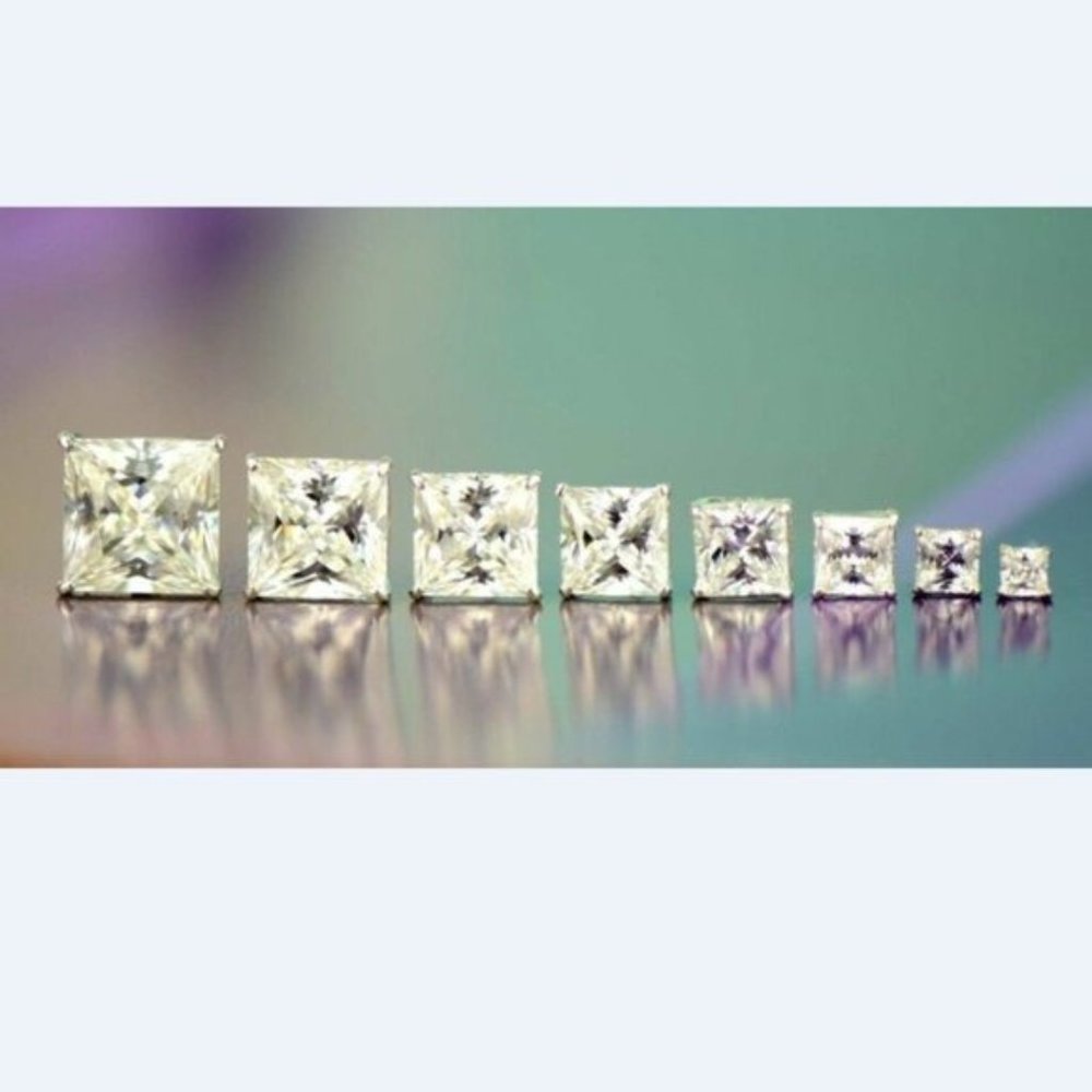 Solid 14k White Gold Princess Cut Clear Basket Push Back Stud Earrings Sz10x10mm - Picture 2 of 10
